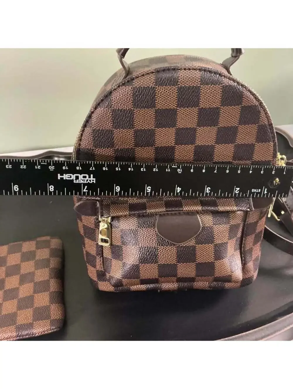 Brown/black checkered mini backpack ￼w/matching coin pouch￼
